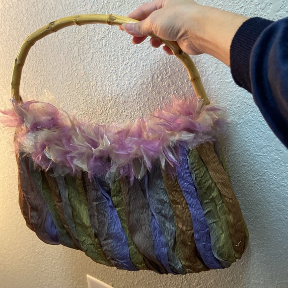 Vintage farnine Chiffon Ambre Purse with Banboo Handle - Picture 2 of 13